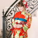 \20%off◎全品クーポン最大1000円OFF/6/28~7/12 9:59まで振袖セット 赤系 レッド 金色 桜 梅 花 よろけ縞 雲取り 絵羽柄 正絹 西...