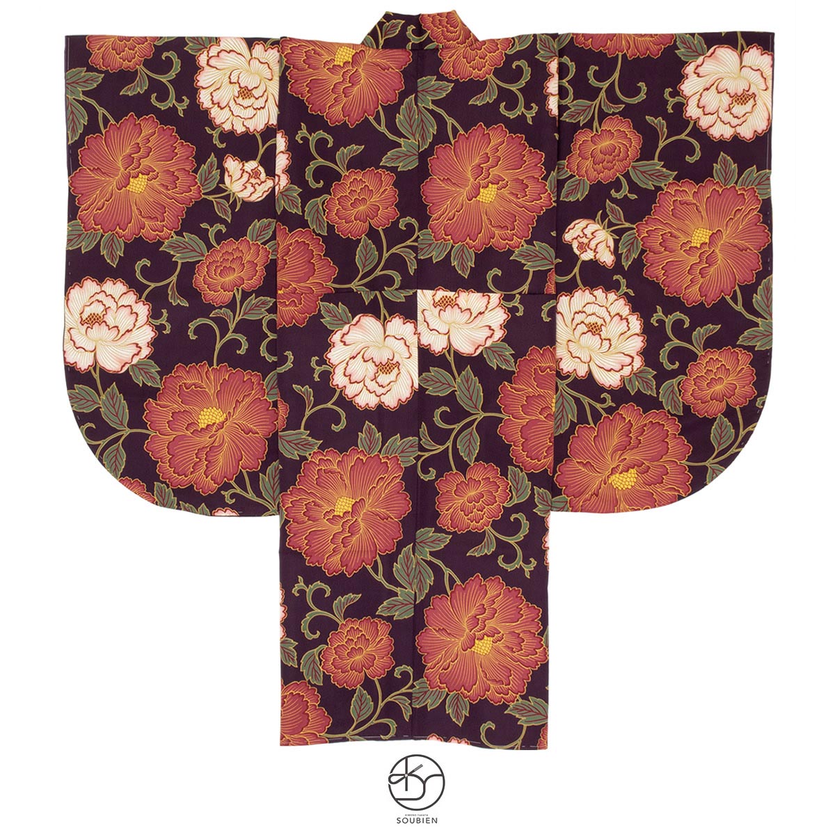 Black Friday☆最大1000円クーポン配布中☆袴用二尺袖着物 単品 パープル 紫 赤 牡丹 花唐草 フラワー 小振袖 卒業式 レディース 仕立て上がり 日本製 送料無料