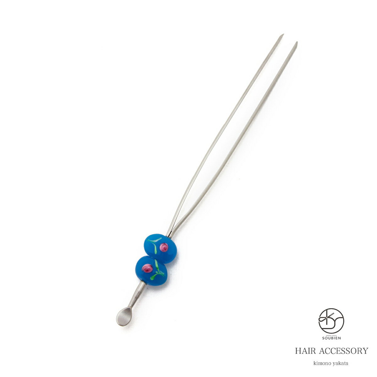 簪 かんざし 水色 スカイブルー 花柄 ガラス 髪飾り ヘアアクセサリー カンザシ 小紋 浴衣向け 日本製 和装
