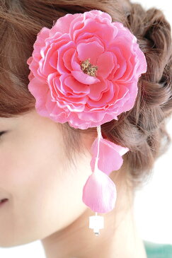 【9/1限定★クーポンで10%OFF】髪飾り ピンク 牡丹 ぼたん 花 髪留め クリップ 安全ピン 夏祭り 花火大会 浴衣用 成人式 卒業式 振袖用 【あす楽対応】【安価 安い】