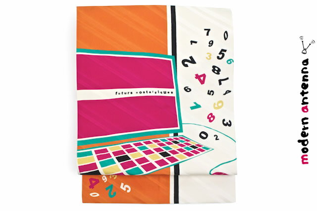 全品対象☆最大1000円クーポン配布中☆10/30まで 名古屋帯 仕立て上がり 正絹 全通 modern antenna モダンアンテナ ベージュ オレンジ ピンク 数字 全通柄 小紋 紬送料無料