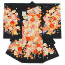 \浴衣フェス開催中/最大1000円クーポン配布中☆7/16まで初着 黒 ブラック 橙色 熨斗目柄 鞠 桜 菊 花 正絹 産着 うぶぎ 祝着 お宮参り お祝い 女の子 女児 送料無料
