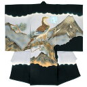 \浴衣フェス開催中/最大1000円クーポン配布中☆7/16まで初着 紺系 ダークネイビー 薄灰色 ライトグレー 鷹 松 山 刺繍 綸子 正絹 産着 うぶぎ 祝着 お宮参り お祝い 男の子 男児 日本製 送料無料
