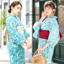 \浴衣フェス/7/16まで限定★クーポンで1BUY50%OFF・2BUY60%OFF浴衣 セット レディース 浴衣セット 作り帯 大人 3点セット(浴衣/帯/下駄) 水色 ライトブルー クリーム 麻の葉 モザイク 綿 夏 花火大会