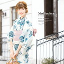 \浴衣フェス開催中/最大1000円クーポン配布中☆7/16まで浴衣 セット レディース レトロ 浴衣セット 大人 3点セット 白 ホワイト 青 ブルー 花更紗 花 フラワー 綿 夏祭り 花火大会 女性用 S・フリー 送料無料