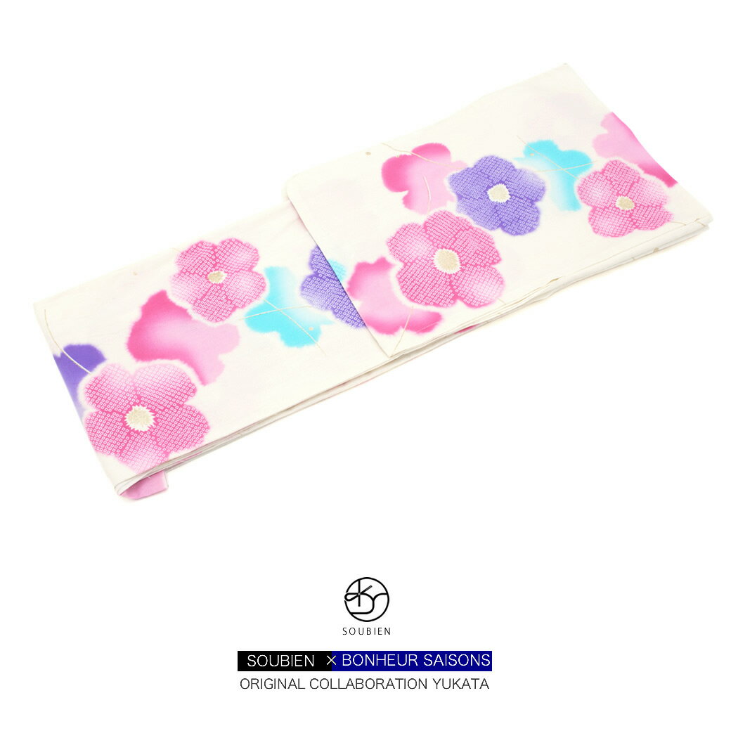 Black Friday☆最大1000円クーポン配布中☆浴衣 レディース 女性用 花火大会 夏祭り bonheur saisons(ボヌールセゾン) Jouer ete couleur夏しぐれ詩uta 白 ホワイト ピンク 花 鹿の子 ラメ 綿 S フリー