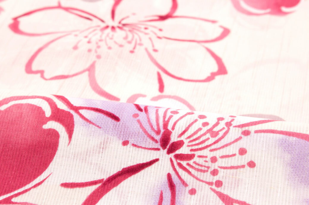 浴衣 レディース bonheur saisons ボヌールセゾン 白 オフホワイト ピンク 桜 花 綿麻 夏祭り 花火大会 女性用 ゆかた 仕立て上がり 【フリーサイズ】【あす楽対応】【送料無料】