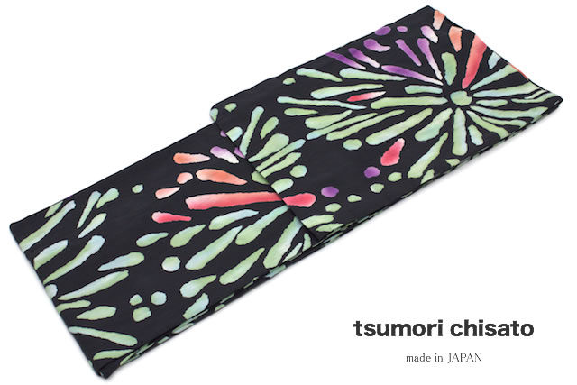 浴衣 レディース tsumori chisato ツモリチサト 黒 ブラック 菊 花火柄 綿 洗える 夏祭り 花火大会 女性用 仕立て上がり 日本製 【あす楽対応】【送料無料】