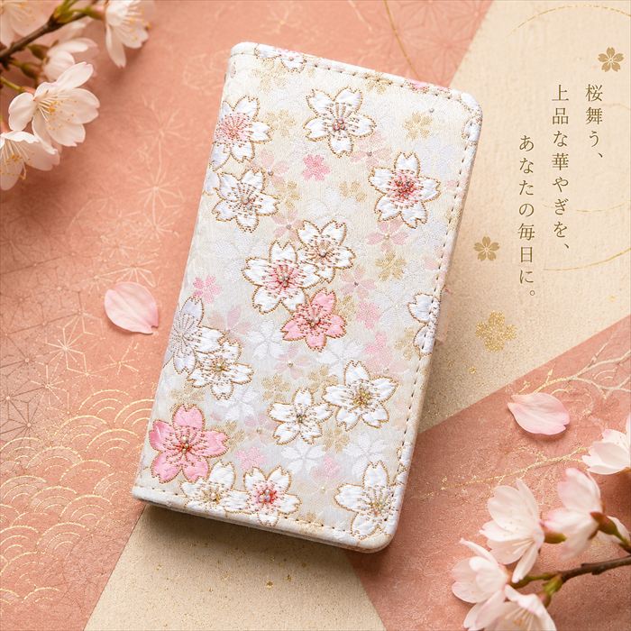 スマホケース専門店 SO-farのMONO MO-01J 手帳型 スマホケース モノ mo01j ケース 西陣織 桜 ラインストーン 手帳型ケース カバー MO-01Jケース MO-01Jカバー mo01jケース スマホカバー docomo 和柄｜アングル2