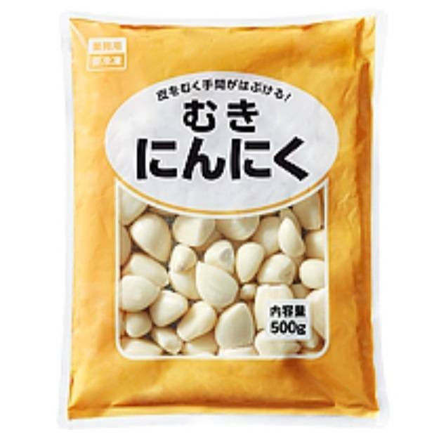 商品情報時間のかかる皮むきの手間がなく、時短食材としてもおすすめ！いつでも手軽にお使いいただけます。お好みの調理方法で、凍ったまま加熱してご使用ください。1袋500g入り。内容量500g原産国中国保存方法-18℃以下で保存してください。栄養成分：100g当たり●エネルギー：136kcal ●たんぱく質：6.4g ●脂質：0.9g ●炭水化物：27.5g ●食塩相当量：0.02gアレルギー-※商品の仕様変更により、アレルギー情報が異なる場合がございます。召し上がる際は、必ずお買い求めいただいた商品のラベルや注意書きをご確認ください。この商品は むきにんにく ポイント 皮をむいたニンニクの粒を軽く湯通しし、急速冷凍しました。 ショップからのメッセージ 納期について 4