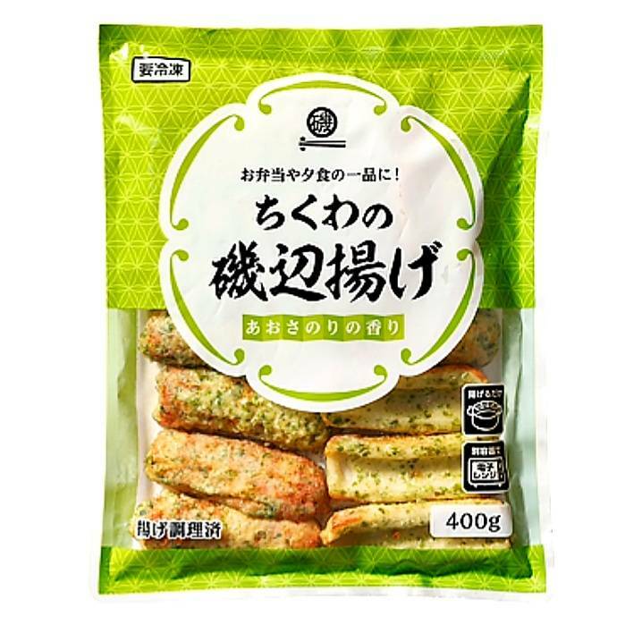 商品情報一口食べると磯の香りがふわっと広がり、食欲をそそる一品に仕上げました。電子レンジ温めるだけの簡単調理も魅力。夕食のおかずとしてはもちろん、お弁当やおつまみ、うどんのトッピングなどにもどうぞ。内容量400g原産国中国保存方法-18℃以下で保存してください。栄養成分：100g当たり●エネルギー：211kcal ●たんぱく質：6.8g ●脂質：8.5g ●炭水化物：26.9g ●食塩相当量：1.2gアレルギー●小麦　●えび　●大豆　●鶏肉　●豚肉　●ゼラチン※商品の仕様変更により、アレルギー情報が異なる場合がございます。召し上がる際は、必ずお買い求めいただいた商品のラベルや注意書きをご確認ください。この商品は ちくわの磯辺揚げ お弁当 業務用 オードブル あおさ 幕の内 弁当 おつまみ ポイント ちくわをアオサの入った衣で包み、油でカラッと揚げました。 ショップからのメッセージ 納期について 4