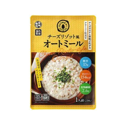商品情報オートミールをコクと旨味が広がるクリーミーなチーズリゾット風に仕上げました。3種の具材（たまねぎ、ベーコン、マッシュルーム）入りで満足感もプラス！朝食のメニューとしてもおすすめです。1人前220g×3袋入。内容量220g×3製造国名日本保存方法直射日光を避け、常温で保存してください。栄養成分：1袋（220g）当たり●エネルギー：154kcal ●たんぱく質：3.7g ●脂質：7.9g ●炭水化物：18.3g ●食塩相当量：2.3gアレルギー●卵　●乳成分　●小麦　●大豆　●鶏肉　●豚肉※商品の仕様変更により、アレルギー情報が異なる場合がございます。召し上がる際は、必ずお買い求めいただいた商品のラベルや注意書きをご確認ください。※同じ製造工程で、いか、牛肉、もも、りんご、ごま、魚醤（魚介類）を含む食品を扱っています。※商品パッケージは変更の場合あり。メーカー欠品または完売の際、キャンセルをお願いすることがあります。ご了承ください。この商品は チーズリゾット風オートミール　220g×3袋 ポイントオートミールをコクと旨味が広がるクリーミーなチーズリゾット風　リゾット　常備食　時短　健康 ショップからのメッセージ 納期について 4