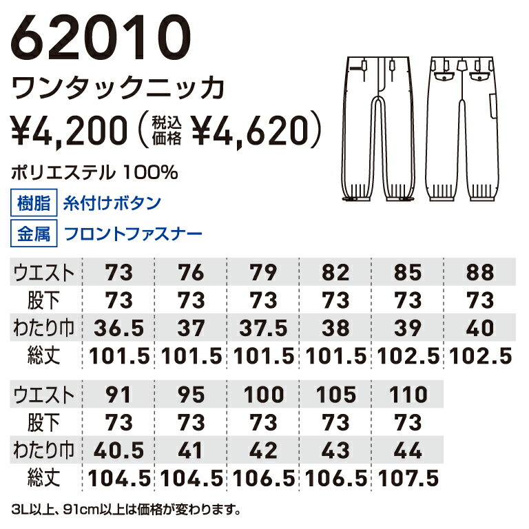 SOWA 62010 ワンタックニッカ W73-88cm 【作業服 作業着 桑和 鳶服 ニッカポッカ パンツ ズボン ボトムス メンズ レディース】