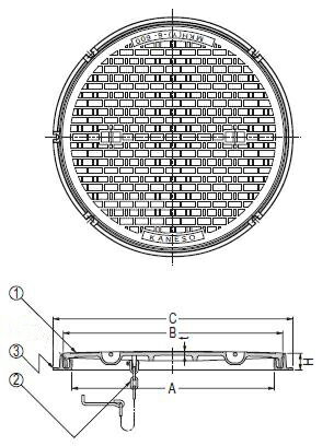 カネソウ マンホール マンホール ハンドホール 鉄蓋 水封形（防臭形）丸枠MKH-S-400（丸）-b 鎖付つき 適用荷重T-20 2