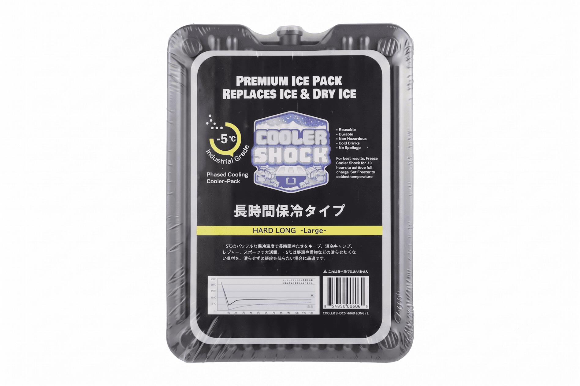 クーラーショックに待望のハードタイプが登場。表裏両面に施された筋状のリブにより、本体寸法以上の表面積を持ち、強力な保冷力を発揮します。S・M・Lの3サイズあり、従来モデル「Original」に比べてコンパクトなサイズ設計ですので、小型のクーラーボックスにもおすすめです。 ●-5℃/長時間保冷 ●2～3泊キャンプに最適 ●野菜や果物など凍らせずに鮮度を保ちたい場合に最適