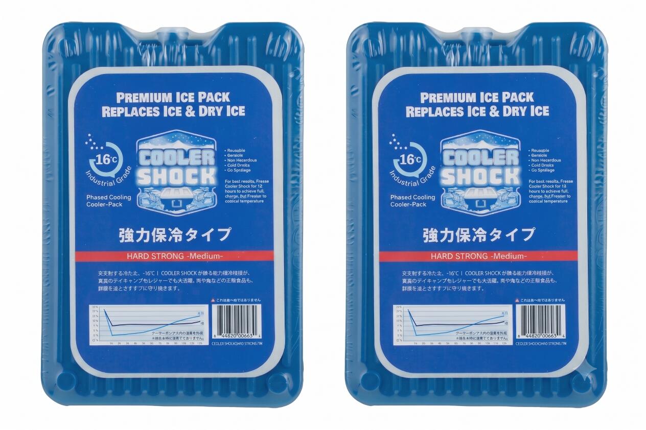 クーラーショックに待望のハードタイプが登場。表裏両面に施された筋状のリブにより、本体寸法以上の表面積を持ち、強力な保冷力を発揮します。S・M・Lの3サイズあり、従来モデル「Original」に比べてコンパクトなサイズ設計ですので、小型のクーラーボックスにもおすすめです。 ●-16℃/超低温保冷 ●肉や魚などの生鮮食品の保冷に最適 タイプの方が保冷力は勝ります。ハードタイプながら冷凍庫で凍らせる時間は12～20時間と、他社製品を上回る凍結速度を誇ります。凍らないストレスから解放します。