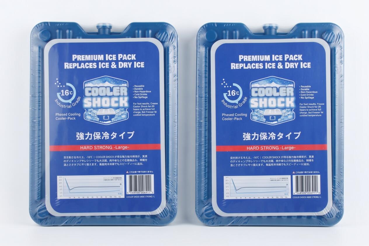 クーラーショックに待望のハードタイプが登場。表裏両面に施された筋状のリブにより、本体寸法以上の表面積を持ち、強力な保冷力を発揮します。S・M・Lの3サイズあり、従来モデル「Original」に比べてコンパクトなサイズ設計ですので、小型のクーラーボックスにもおすすめです。 ●-16℃/超低温保冷 ●肉や魚などの生鮮食品の保冷に最適 タイプの方が保冷力は勝ります。ハードタイプながら冷凍庫で凍らせる時間は12～20時間と、他社製品を上回る凍結速度を誇ります。凍らないストレスから解放します。