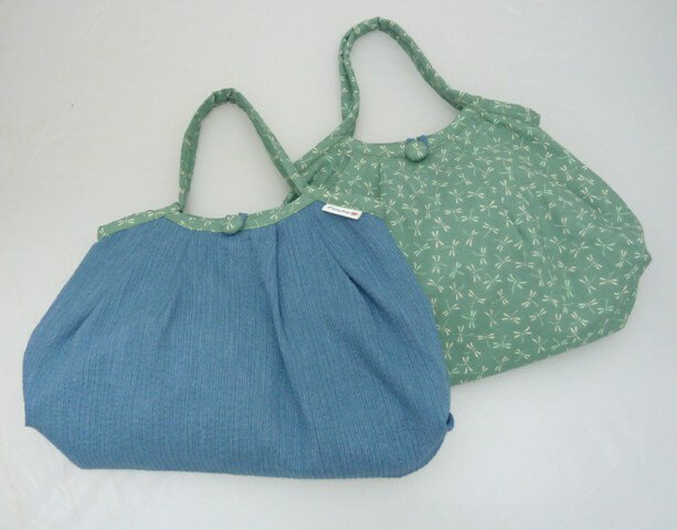 Rakuten - 【メール便で送料無料】Maybeグラニーバッグ ★ハンドメイド 和風柄[グリーンとんぼ柄]リバーシブル和風レギュラーsize