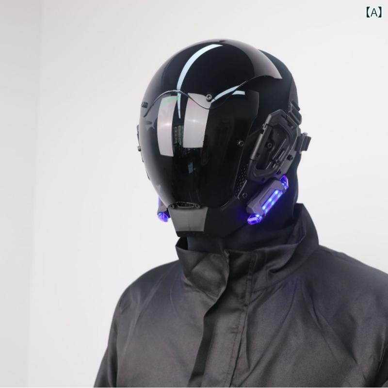 ふんわり暮らし鞄店のマスク 大人用 メンズ レディース フルフェイス フェイスマスク サイバーパンク メカ ロボット SF 近未来 LEDサイドライト イルミネーション 仮装 コスプレ ハロウィン イベント パーティー グッズ プラスチック製｜アングル2