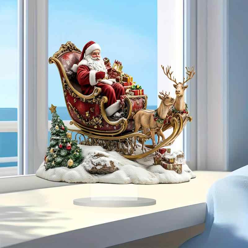 置物 クリスマス オーナメント サンタクロース トナカイ そり アクリル製 スタンドプレート 卓上飾り インテリア雑貨 デコレーション 冬 季節飾り ホームデコレーション