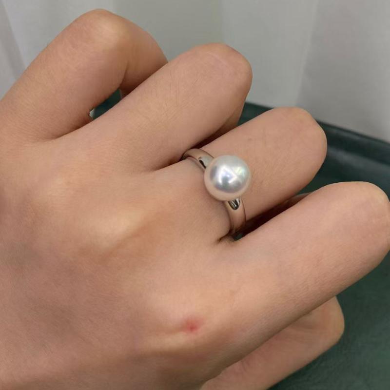 指輪 レディース 女性用 S925 シルバー プレート 8-10mm 淡水パール DIY リング台...