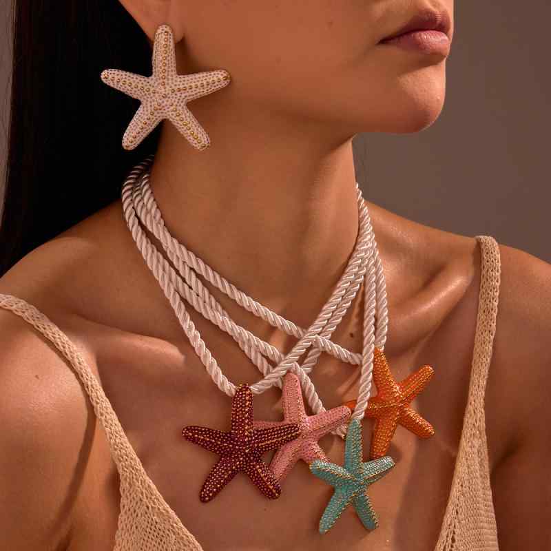 SWAROVSKI - ネックレス レディース 欧米風 マリンスタイル リゾート 大ぶり カラフル ヒトデモチーフ 個性的デザイン ステンレス製 太めコード 春夏