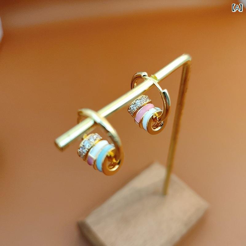 アクセサリー レディース レトロ カラードロップオイル サークル イヤリング ネックレス ペンダント 個性的 シンプル フープ 銅合金製 電気メッキ加工 春夏 普段使い カジュアル 韓国ファッション デザイン性 2