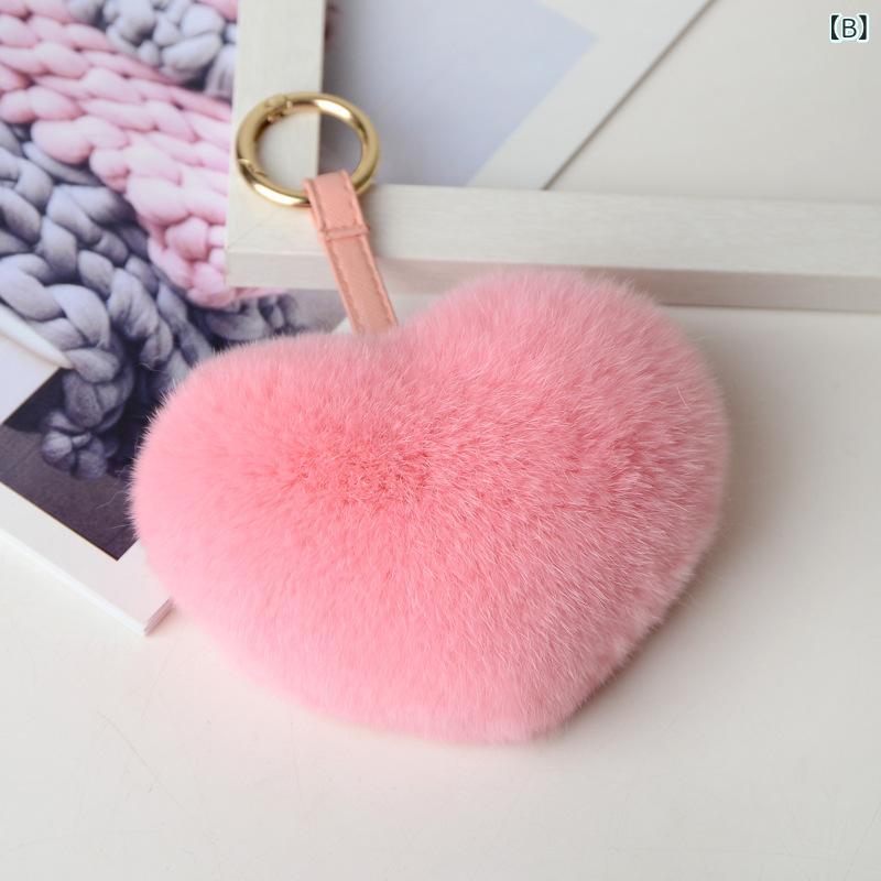 キーホルダー インフルエンサー ファッション レッキスラビットファー ハート バッグチャーム ストラップ SNS風 おしゃれ かわいい 豊富なカラー イエロー ピンク ベージュ ヒョウ柄 普段使い 3