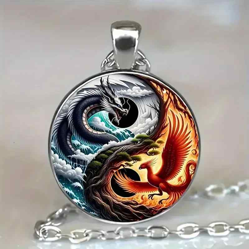 キーホルダー ネックレス 男女兼用 ユニセックス 龍モチーフ ファッション カラフル アニマル 動物 円形 丸型 メタル 亜鉛合金 かわいい カジュアル