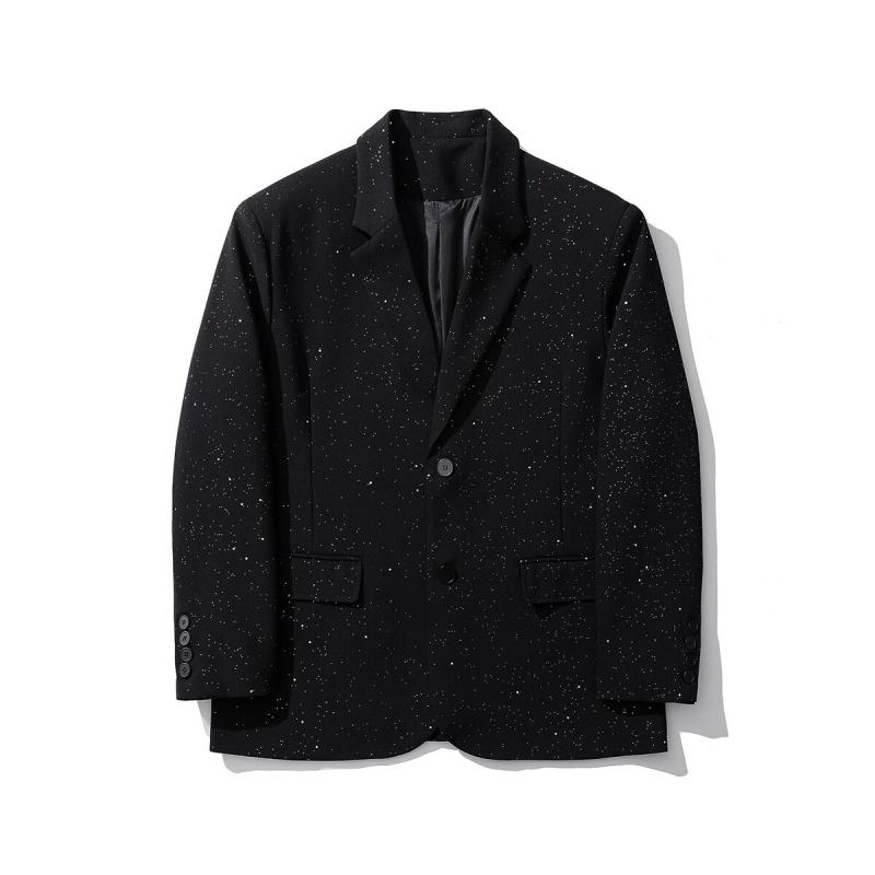 ジャケット メンズ 秋冬 高級感 ベロア ベルベット 光沢 きらきら グリッター 厚手 暖かい カジュアル パーティー テーラードジャケット アウター ブラック シングルブレスト 男性用