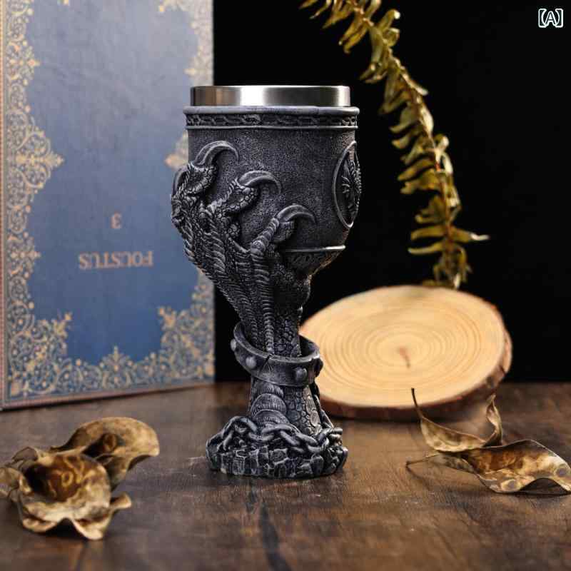 ふんわり暮らし鞄店のワイングラス ドラゴンクロー 北欧神話デザイン レトロ調 ユニーク カクテルグラス バー用品 自宅用 樹脂 ステンレス製 200ml｜アングル2