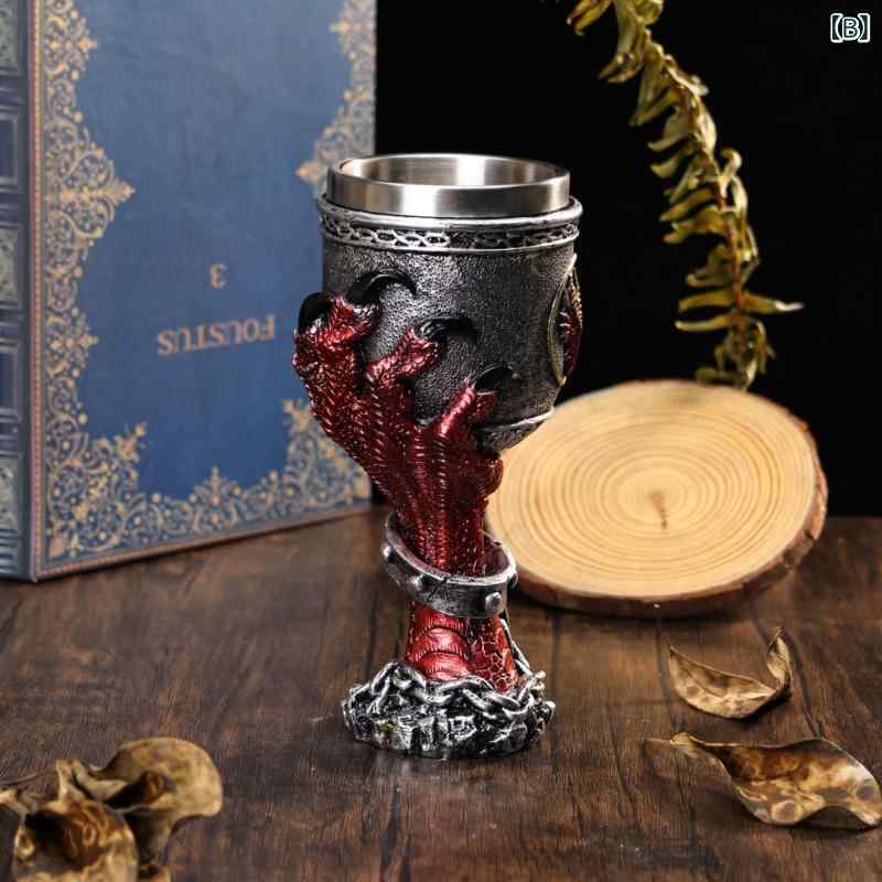 ふんわり暮らし鞄店のワイングラス ドラゴンクロー 北欧神話デザイン レトロ調 ユニーク カクテルグラス バー用品 自宅用 樹脂 ステンレス製 200ml｜アングル3