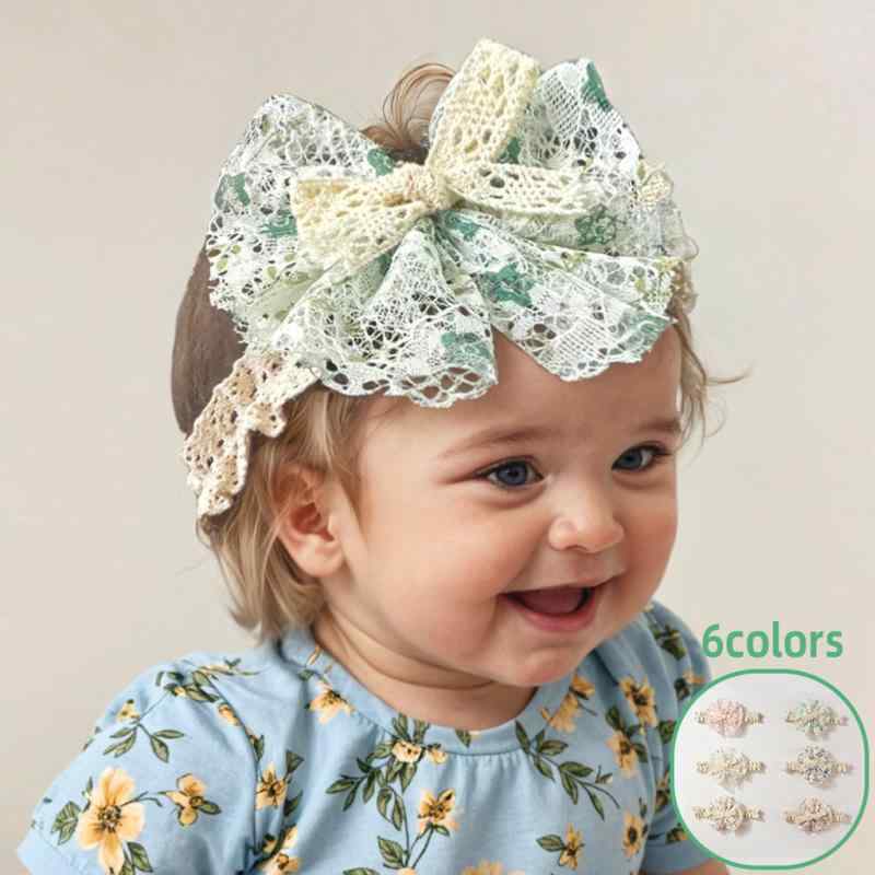 ヘアバンド ベビー 赤ちゃん 幼児 欧米風 レース かわいい プリント リボン 蝶々結び ポリエステル素材 おしゃれ カジュアル 春夏 ピンク 水色 グリーン