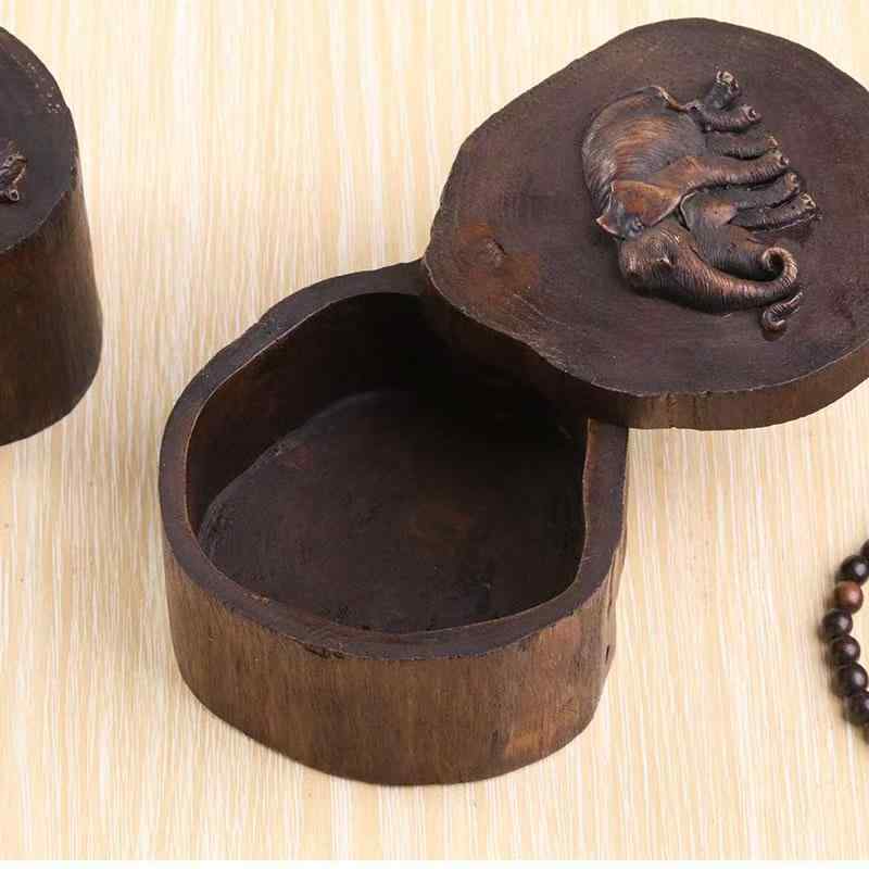 其它 - 小物入れ 東南アジア風 タイ 無垢材 古木 丸型 蓋付き ジュエリーボックス アクセサリー収納 インテリア雑貨 エスニック アジアンテイスト レトロ アンティーク調