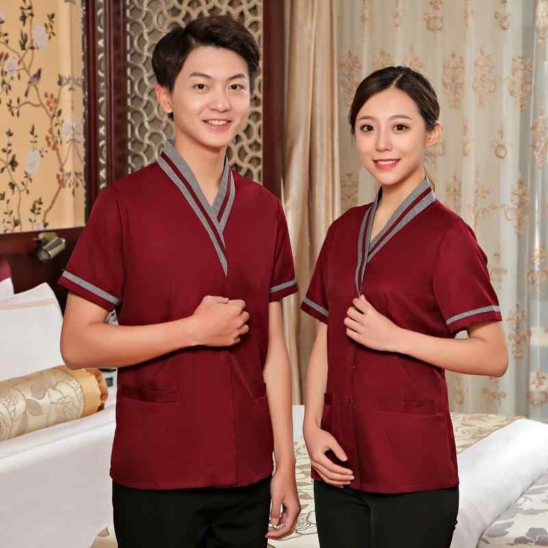 清掃服 男女兼用 半袖 ホテル 客室 フロア ユニフォーム 夏用 吸湿速乾 綿混 ポリエステル混 快適 涼しい 動きやすい 業務用 仕事着
