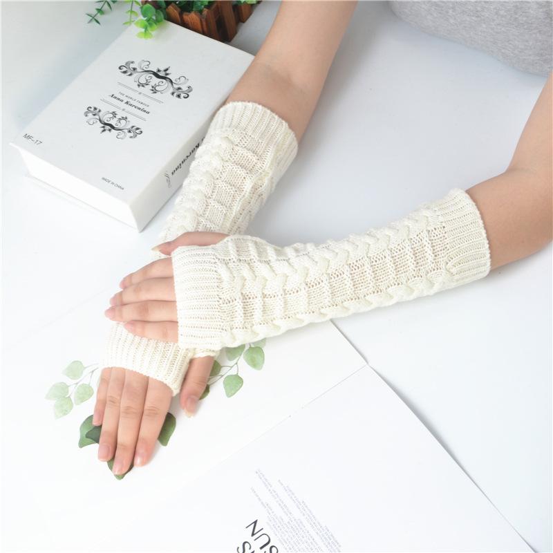 Gloves - アームウォーマー 秋冬 ニット アクリル 保温 防寒 オフィス デスクワーク タイピング アウトドア ミドル丈 韓国 ファッション 竹節編み 伸縮性 ストレッチ 腕カバー あったかグッズ