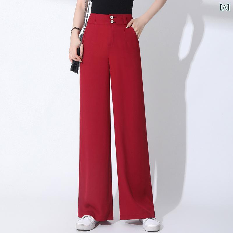 ふんわり暮らし鞄店のパンツ レディース ワイドパンツ 春夏 薄手 ゆったり フルレングス ドレープ感 シフォン素材 ハイウエスト ストレート カジュアル きれいめ スラックス 着痩せ スタイルアップ 微ストレッチ｜アングル2