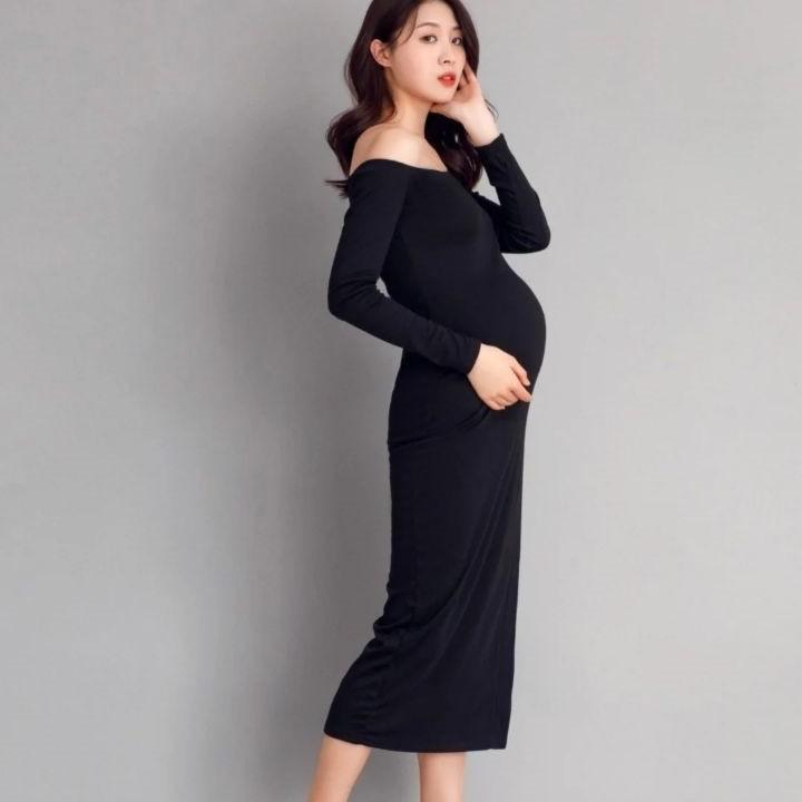 ワンピース マタニティ 妊婦 撮影用 フォト アート写真 セクシー レトロ ヴィンテージ ブラック スリムフィット スタイルアップ 記念撮影