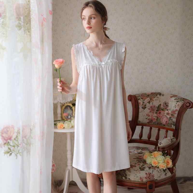 ルームウェア レディース フレンチ 宮廷風 ノースリーブ ワンピース Vネック かわいい フェミニン 綿 ..