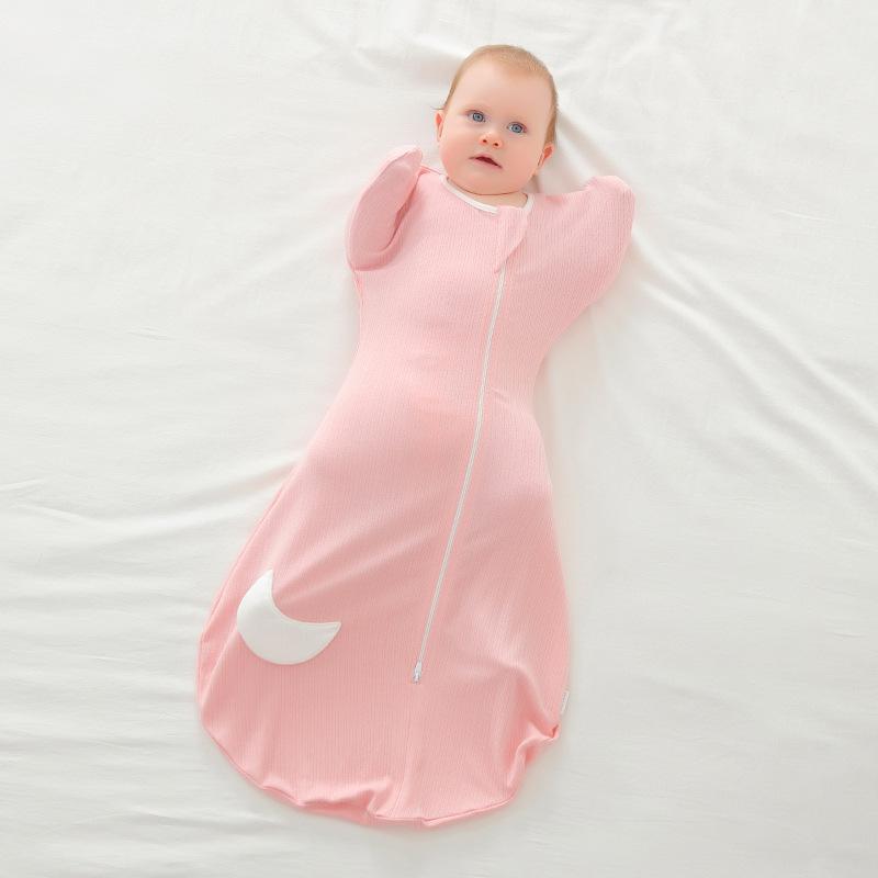 スリーパー ベビー 新生児 腕上げタイプ モロー反射対策 驚き防止 おくるみ スワドル 綿100% コットン 通気性 快適 睡眠サポート 安眠 オールシーズン 無地