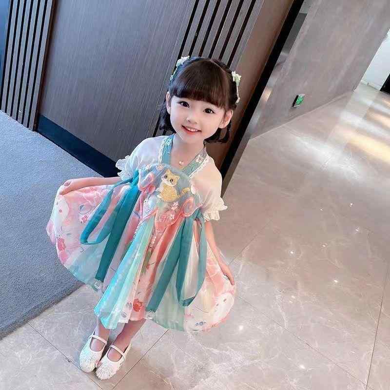 樂天商城 - チャイナドレス 女の子 キッズ 夏 ワンピース ドレス 漢服 唐装 軽やか 上品 かわいい プリンセス エレガント ポリエステル 赤 緑 刺繍 お出かけ 普段使い 発表会 イベント