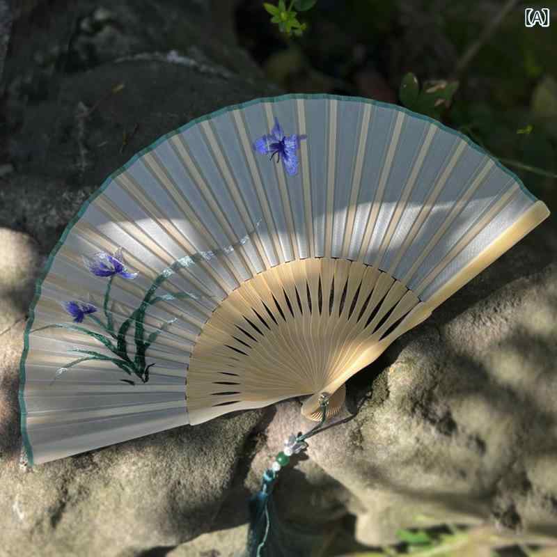 扇子 レディース 桂花兔 刺繡柄 古風 チャイナドレス 中国風 絹布 竹製 6寸 折りた...
