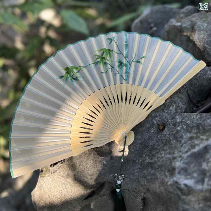 扇子 レディース 桂花兔 刺繡柄 古風 チャイナドレス 中国風 絹布 竹製 6寸 折りた...