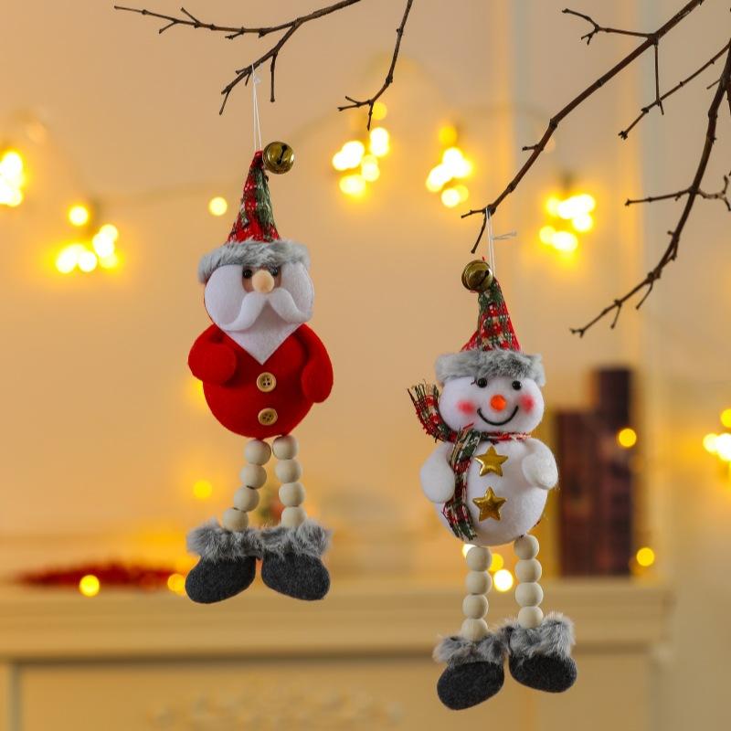 クリスマスオーナメント キャラクター サンタ スノーマン トナカイ クマ マフラー 鈴 木製ビーズ クリスマスツリー 吊り下げ ミニ デコレーション 布製 かわいい インテリア