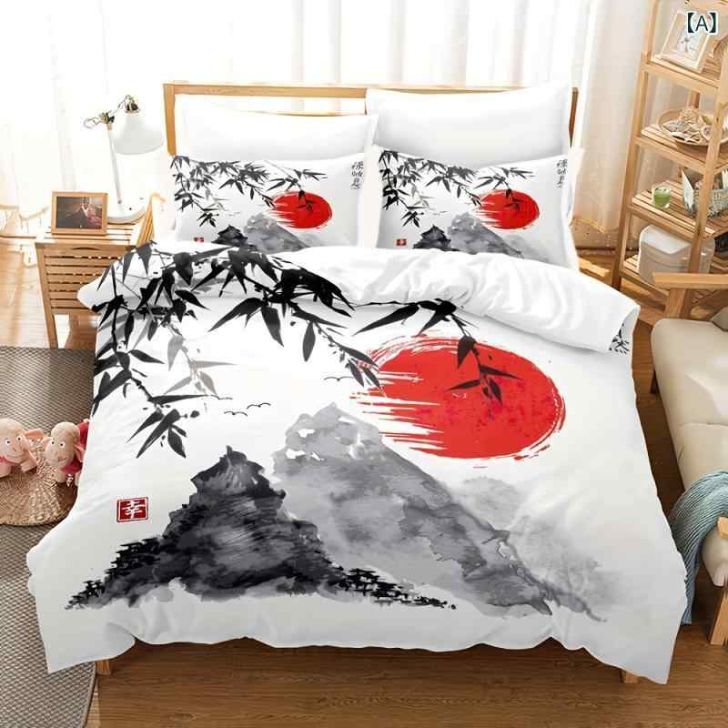 掛け布団カバー 水墨画風 花柄 風景画 北欧スタイル 合成繊維 デジタルプリント ベ...