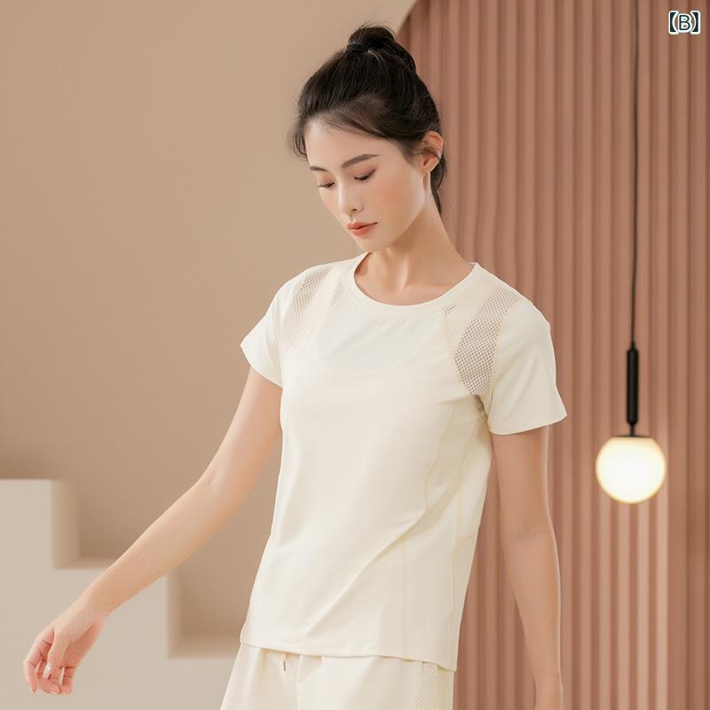 ふんわり暮らし鞄店のTシャツ レディース スポーツ 半袖 フィットネス ランニング ヨガ ワークアウト 吸汗速乾 通気性 ゆったり ルーズ 細見え 高級感 ポリエステル スパンデックス 春夏｜アングル3