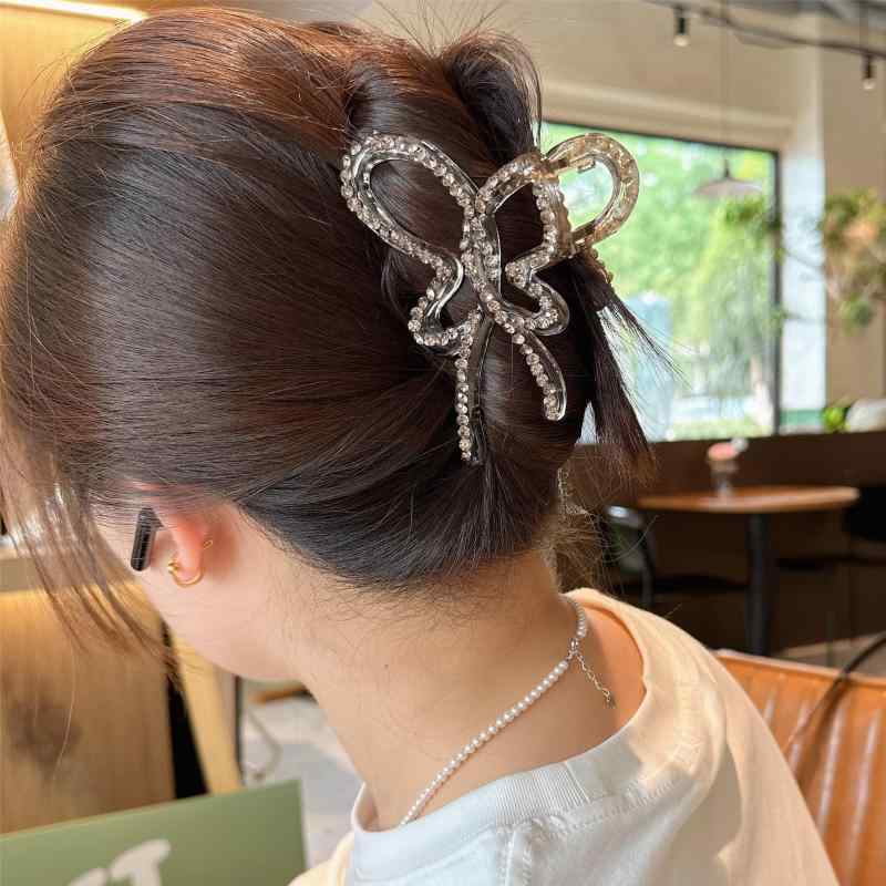 ヘアクリップ レディース 韓国風 上品 エレガント 個性的 蝶 バンスクリップ シャーククリップ フルクリスタルストーン まとめ髪 アップヘア ブラウン クリア 春夏 トレンド
