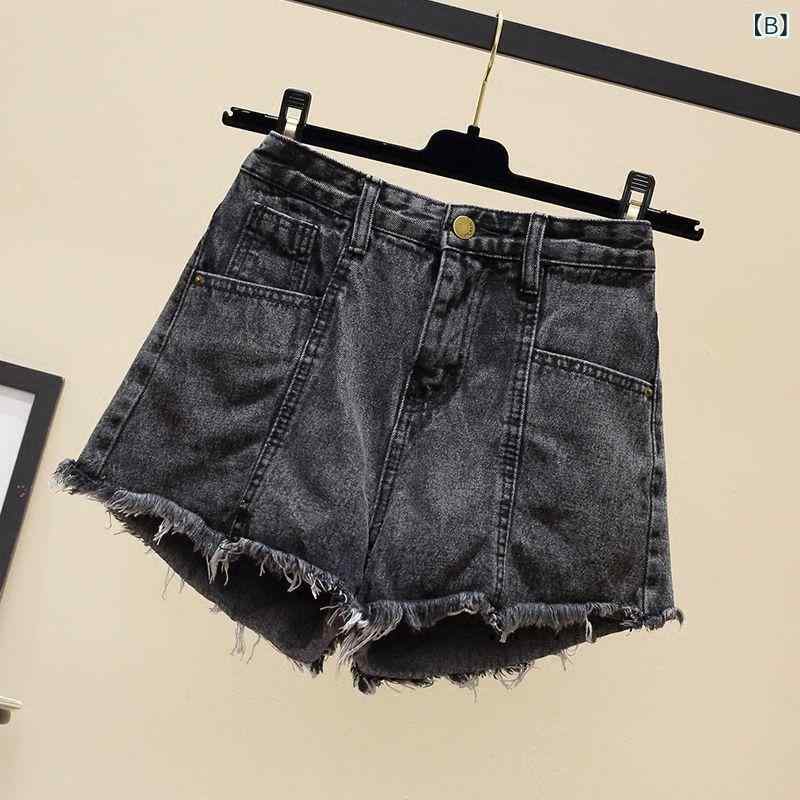 ふんわり暮らし鞄店のデニム ショートパンツ レディース 女性用 春夏 ハイウエスト ワイド フレア ゆったり ルーズ 体型カバー 着痩せ効果 フリンジ加工 普段使い カジュアル きれいめ｜アングル3
