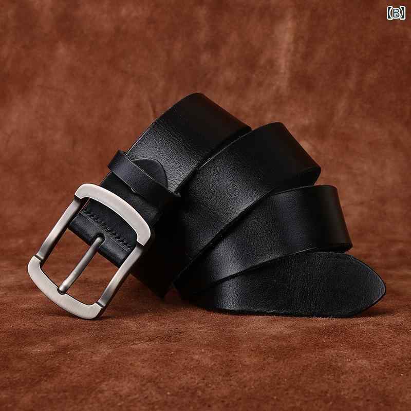 ベルト メンズ 男性用 本革 牛革 頭層牛革 レザー ピンバックル 日字バックル カジュアル ビジネス デニム 普段使い 通勤通学 万能 シンプル 高級感 3