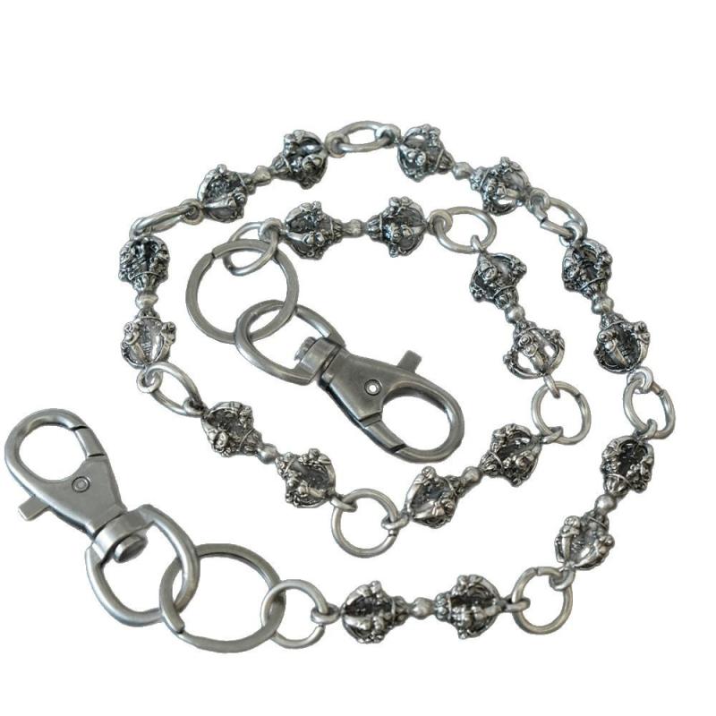 腰チェーン 男女兼用 レトロ ヴィンテージ パンク ロック ヒップホップ ストリート アメカジ 降魔柱 金剛柱 モチーフ 魔除け 個性的 ユニーク 合金製 電気メッキ加工 アンティークシルバー 古銀色 ファッション小物 ウォレット装飾 パンツ用